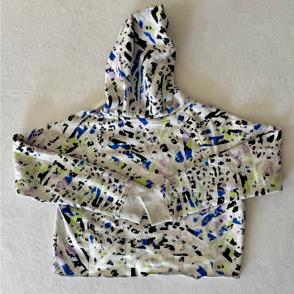 Calvin Klein Performance Cropped Hoodie Colorful Sketchy Animal Print Size Small - Picture 5 of 11